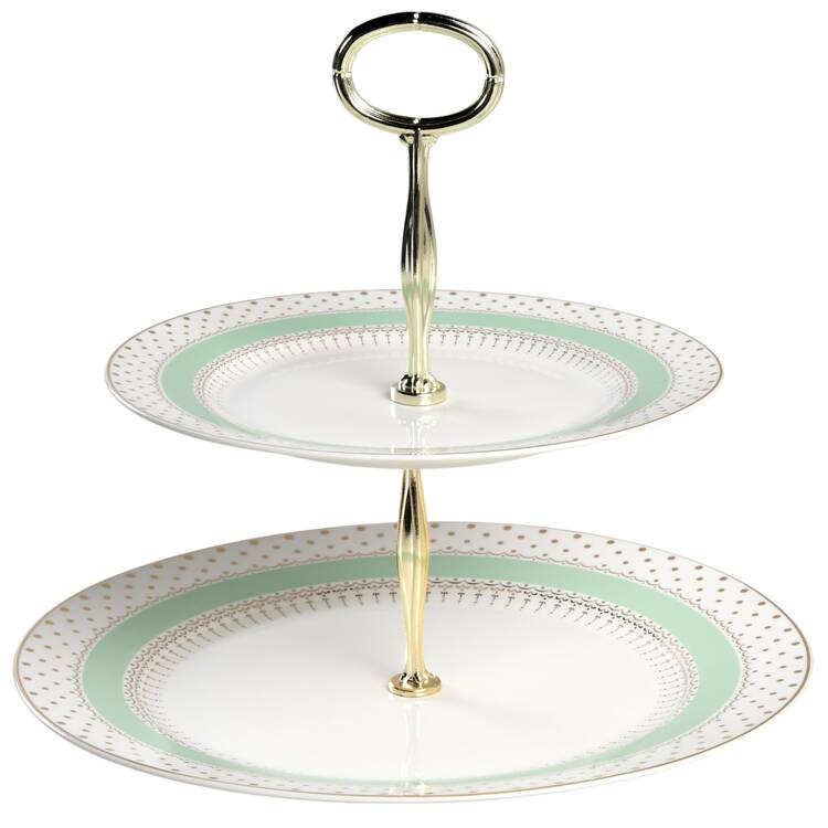 Pin Dots Mint Green 6 5/8"-10"  2 Tiered Serving Tray (Dp, Sp) HC