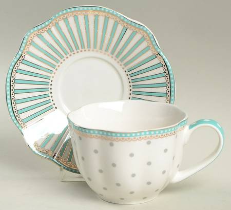 Josephine Aqua Flat Cup & Saucer Set by Grace's Teaware