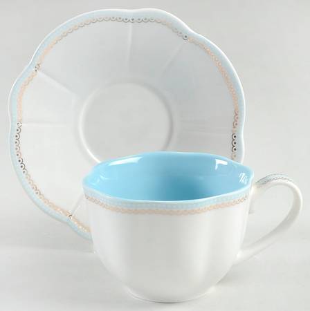 Scallop Aqua Gold Flat Cup & Saucer Set