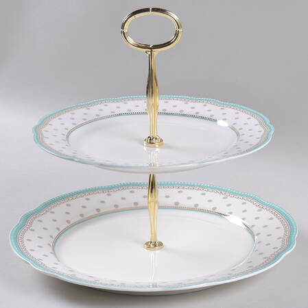 Josephine Aqua 6 5/8"-10"  2 Tiered Serving Tray (Dp, Sp) HC