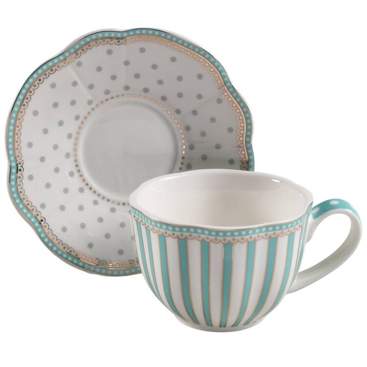 Josephine Aqua Flat Cup & Saucer Set by Grace's Teaware