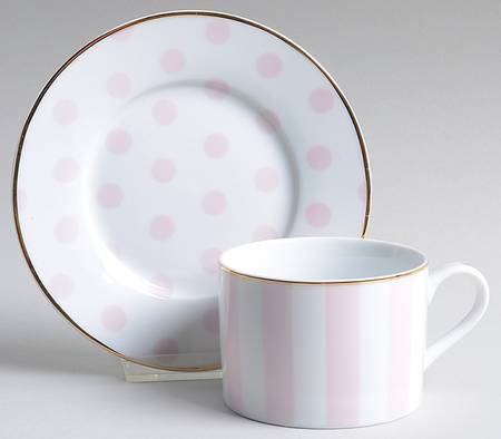Polka Dots Pink Flat Cup & Saucer Set