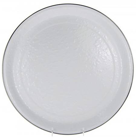 White on White Enamelware 15" Round Tray