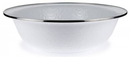 White on White Enamelware 13" Round Serving Bowl