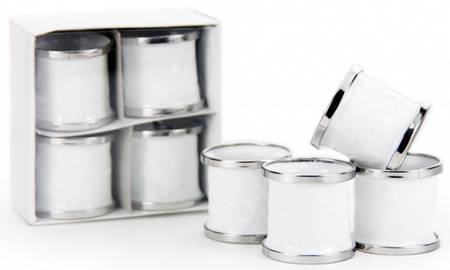 White on White Enamelware Napkin Ring - Set of 4