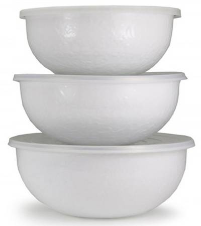 White on White Enamelware (3 Piece) Nesting Bowl Set (5", 6", 7")