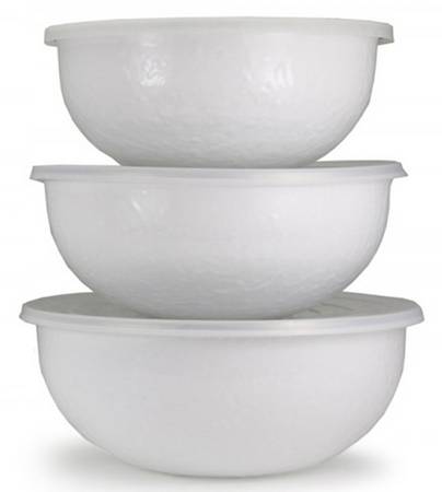 White on White Enamelware Mixing Bowl Set (MB10, MB9, MB8)