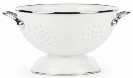 White on White Enamelware 2 Quart Colander