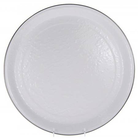 White on White Enamelware 20" Round Tray