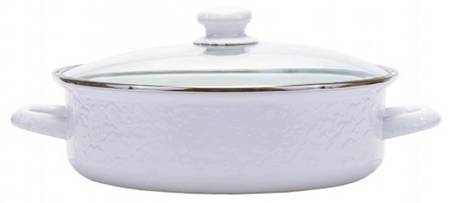 White on White Enamelware 10" Saute' Pan & Lid