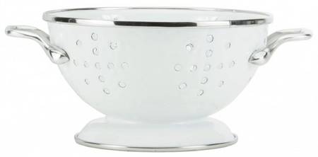 White on White Enamelware 1 Quart Colander