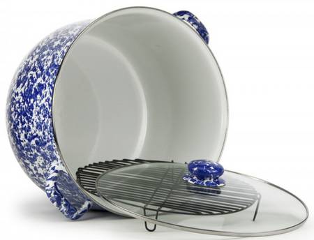 Cobalt Swirl Enamelware 18 Qt Stockpot & Glass Lid with Metal Rack