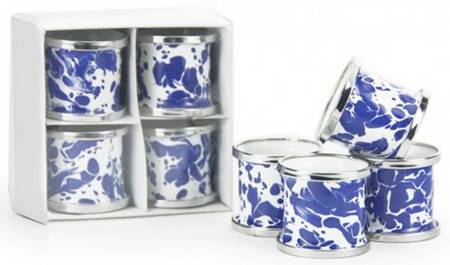 Cobalt Swirl Enamelware Napkin Ring - Set of 4