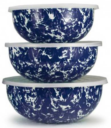 Cobalt Swirl Enamelware Mixing Bowl Set (MB10, MB9, MB8)