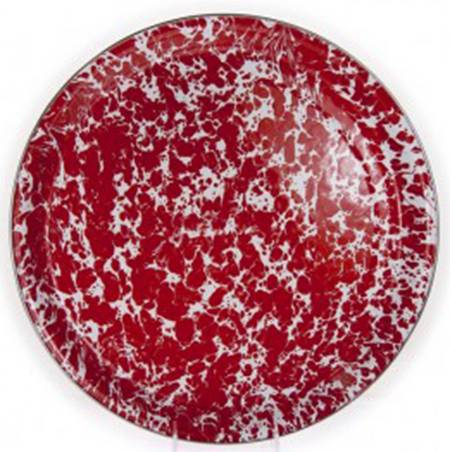 Red Swirl Enamelware 15" Round Tray