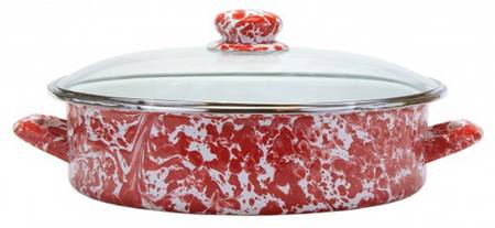 Red Swirl Enamelware 13" Saute' Pan & Lid