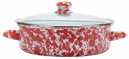 Red Swirl Enamelware 10" Saute' Pan & Lid