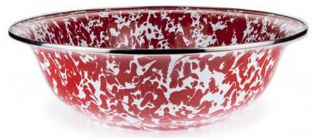 Red Swirl Enamelware 13" Round Serving Bowl