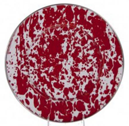 Red Swirl Enamelware Individual Sandwich Plate