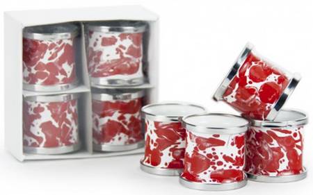 Red Swirl Enamelware Napkin Ring - Set of 4