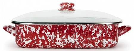 Red Swirl Enamelware 16" Lasagna & Lid