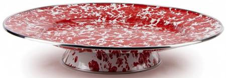 Red Swirl Enamelware 12" Diameter Pedestal Cake Stand