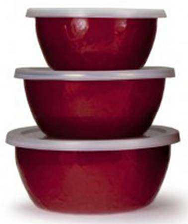 Red on Red Enamelware (3 Piece) Nesting Bowl Set (5", 6", 7")
