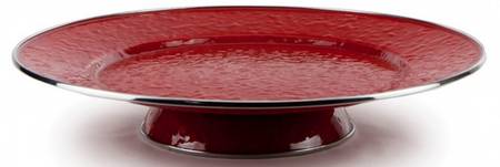 Red on Red Enamelware 12" Diameter Pedestal Cake Stand