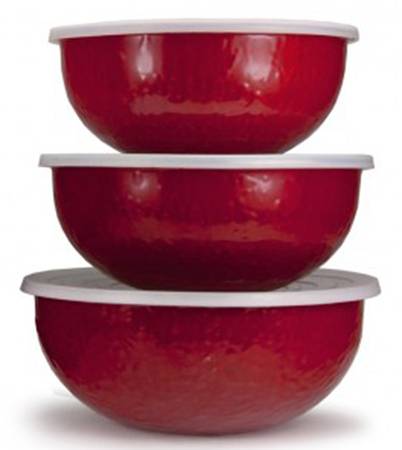 Red on Red Enamelware Mixing Bowl Set (MB10, MB9, MB8)