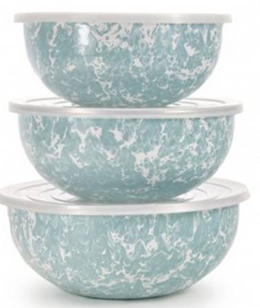 Sea Glass Enamelware Mixing Bowl Set (MB10, MB9, MB8)