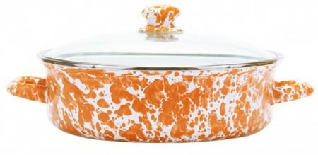Orange Swirl Enamelware 10" Saute' Pan & Lid