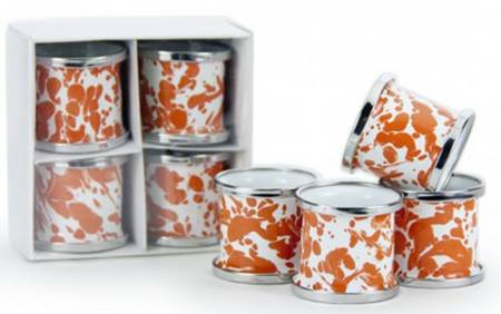 Orange Swirl Enamelware Napkin Ring - Set of 4