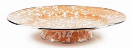Orange Swirl Enamelware 12" Diameter Pedestal Cake Stand