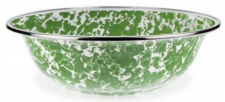 Green Swirl Enamelware 13" Round Serving Bowl