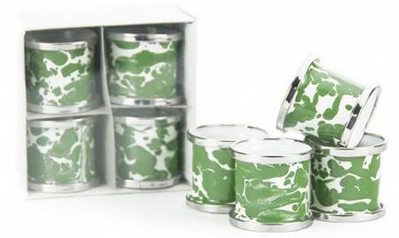 Green Swirl Enamelware Napkin Ring - Set of 4