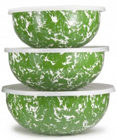 Green Swirl Enamelware Mixing Bowl Set (MB10, MB9, MB8)