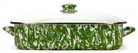 Green Swirl Enamelware 16" Lasagna & Lid