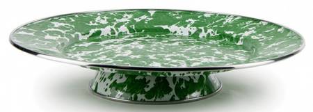 Green Swirl Enamelware 12" Diameter Pedestal Cake Stand