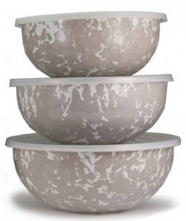 Taupe Swirl Enamelware Mixing Bowl Set (MB10, MB9, MB8)