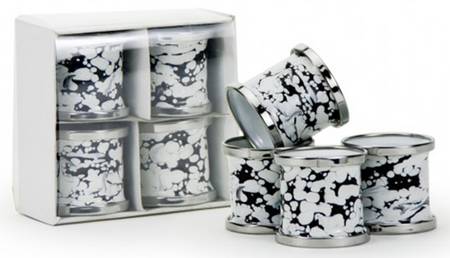 Black Swirl Enamelware Napkin Ring - Set of 4