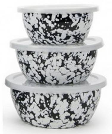 Black Swirl Enamelware (3 Piece) Nesting Bowl Set (5", 6", 7")