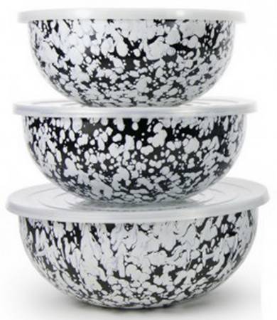 Black Swirl Enamelware Mixing Bowl Set (MB10, MB9, MB8)
