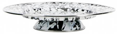 Black Swirl Enamelware 12" Diameter Pedestal Cake Stand