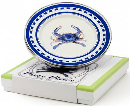 Blue Crab Enamelware Individual Sandwich/Party Plate - Set of 4