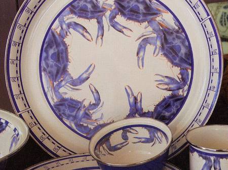Blue Crab Enamelware 20" Round Tray