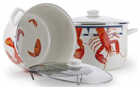 Lobster Enamelware 18 Qt Stockpot & Glass Lid with Metal Rack
