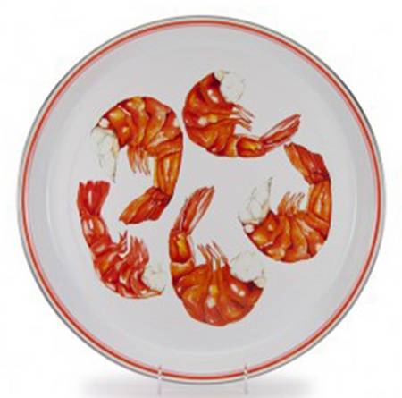 Shrimp Enamelware 15" Round Tray