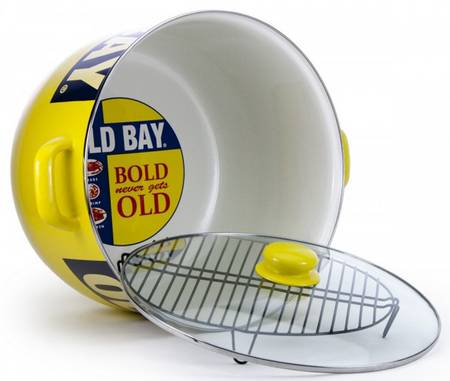 Old Bay Enamelware 18 Qt Stockpot & Glass Lid with Metal Rack