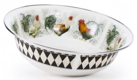 Rooster Royale Enamelware 13" Round Serving Bowl