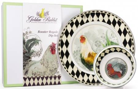 Rooster Royale Enamelware (2 Piece) Chip & Dip Set(Charger & Salad Bowl)